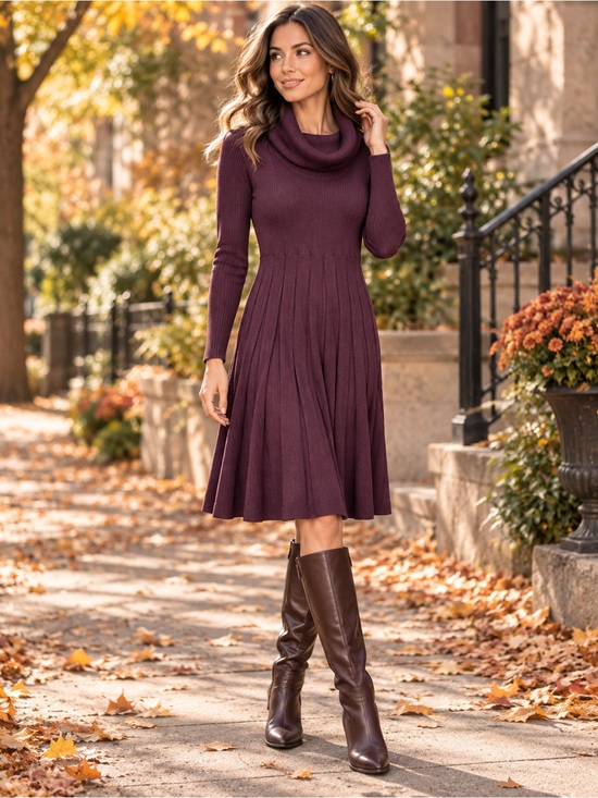 Calvin Klein Dresses & Skirts - Calvin Klein Plum Cowl-Neck Long-Sleeve Knit Dress